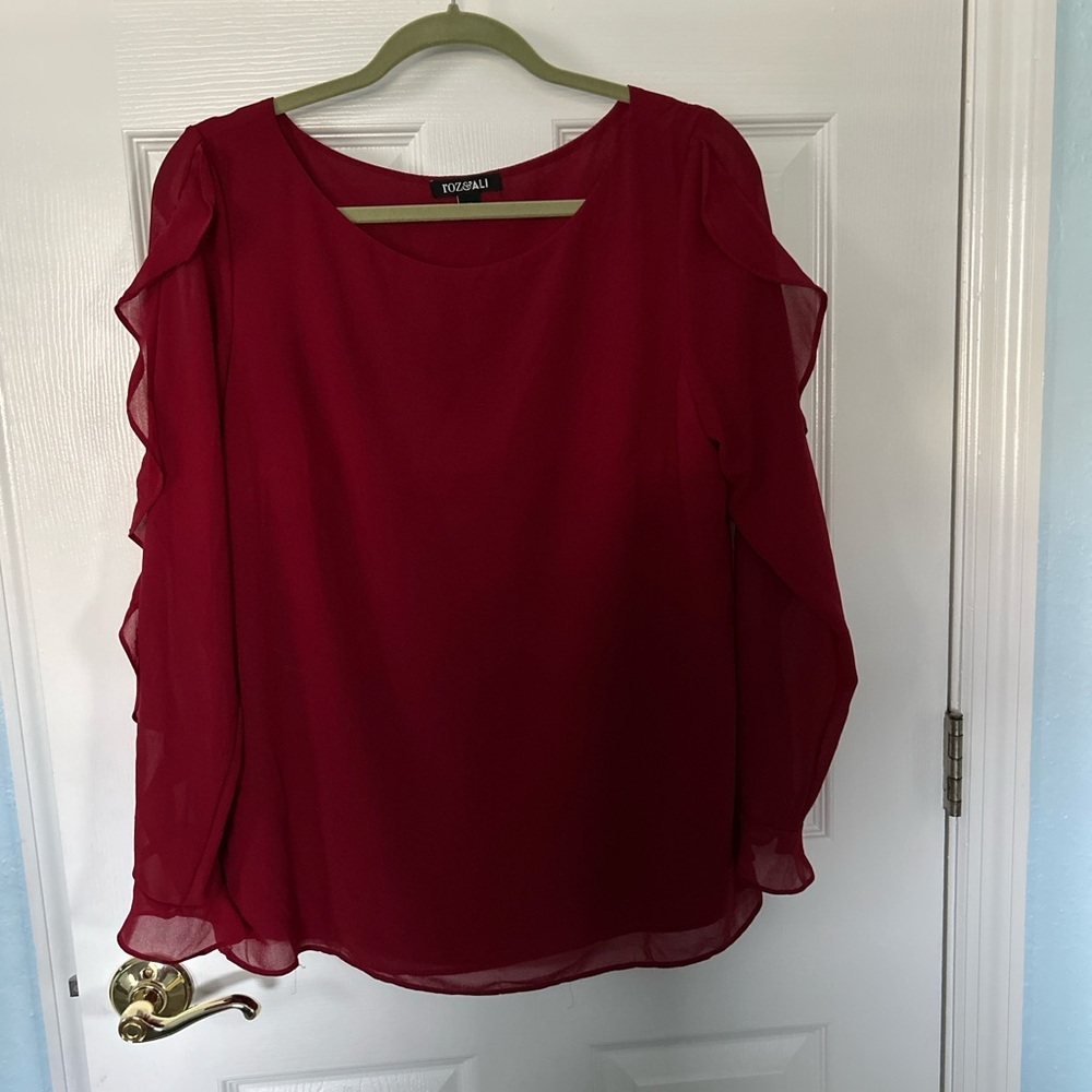 Roz & Ali Burgundy Chiffon Blouse